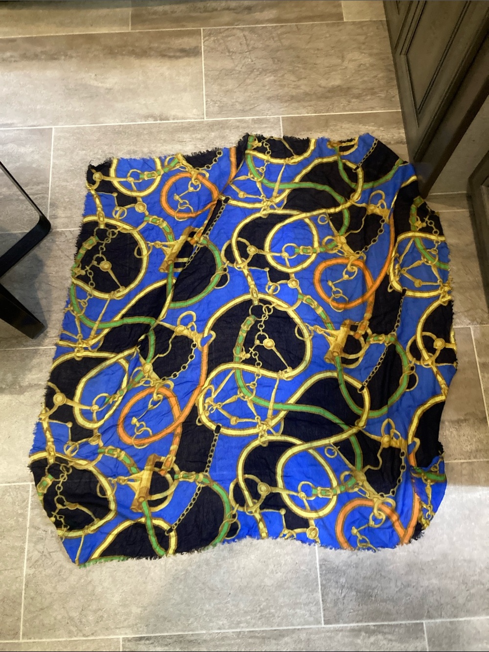 Lauren Ralph Lauren Blue, Black, Gold & Green Chain Print Scarf Wrap
